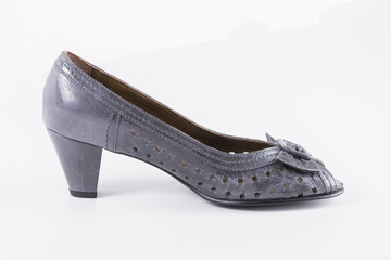 Female Gray Shoe on White Background, Isolated Product, Top View, Studio