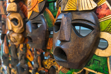 Colorful Mayan masks in Mexico