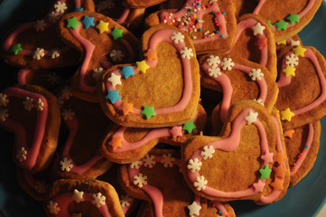 Heart shaped Gingerbread Cookies, decorated with glaze