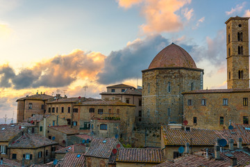 Fototapeta na wymiar Aerial view of the city of Volterra during sunset