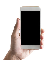 Isolated hand holding a phone with Smart phone white screen