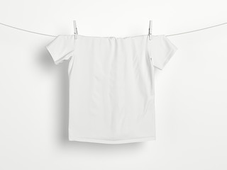 White t-shirt on a rope. 3d rendering