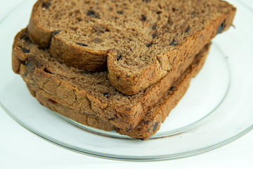 Close up of freshly sliced chocolate Raisin Bread