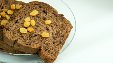 Close up of freshly sliced chocolate Raisin Bread