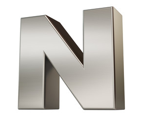 3d render. Metal alphabet symbol  N.