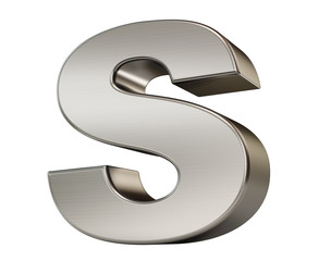 3d render. Metal alphabet symbol  S.