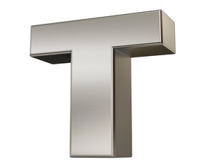 3d render. Metal alphabet symbol  T.