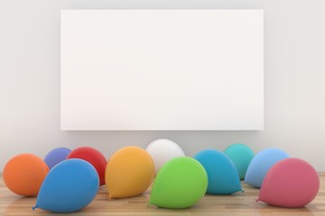 colorful balloon in the white room mock up in 3D rendering