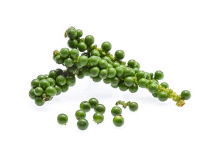 Peppercorns. Green pepper seeds isolated on a white background.