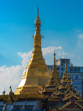 Sule Paya Pagoda, A Famous Historical Temple Located In Central District Of Yangon, Myanmar.