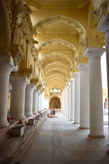 Madurai, Tamilnadu - India - March 21, 2017 - Inner Corridor of Thirumalai Nayakkar Mahal Palace
