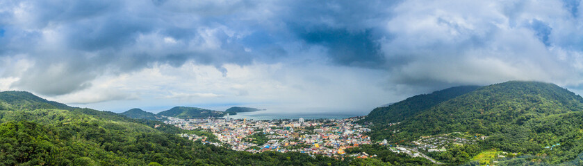 aerial photography at Patong beach in panorama