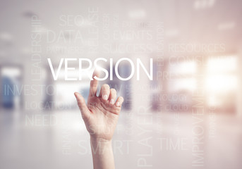 Concept of modern business with palm choocing on of keywords for