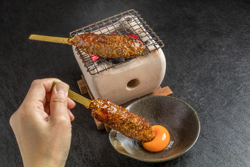 焼き鳥　つくね　chicken or fish meatloaf (yakitori)