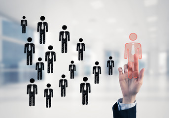 Concept of leadership and teamworking with many icons and one of