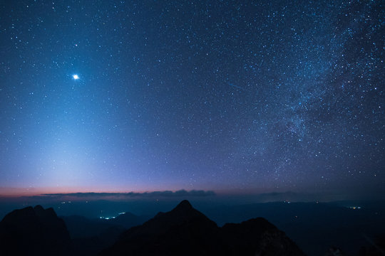 Starry Night And Milky Way In The Clear Night Sky