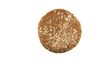 Chocolate cookies with coconut shaving isolated on white background