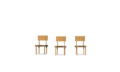 set of wooden chairs on white background. 3D wood chair.