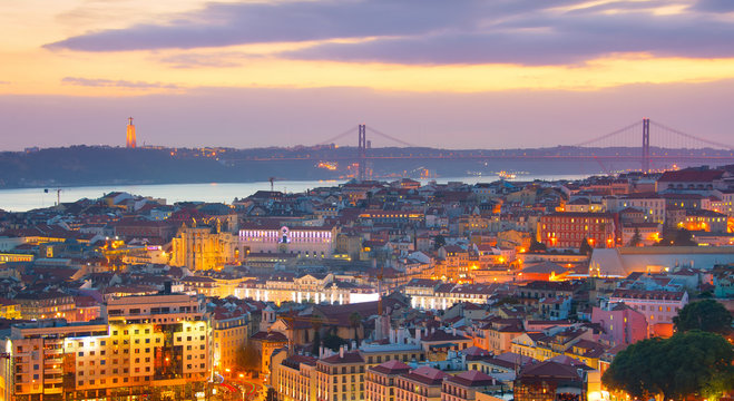 Lisbon panorama at dusk. Portugal