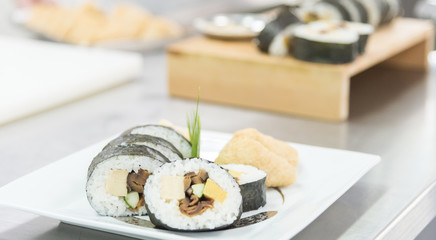 Set of tasty sushi maki roll in kitchen © bunwit