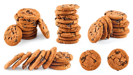 Set of сhocolate chip cookies isolated on white background