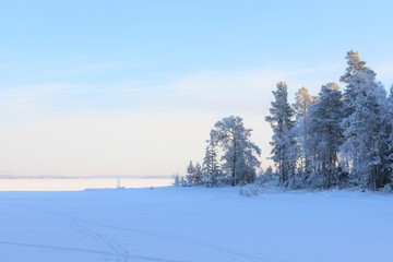 Frozen lake winter landscape