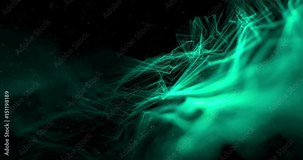 Wall mural abstract stream wave array colorful glitter sparkle green lines with particles on black background t