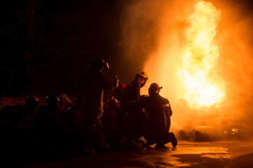 firefighters in teamwork operation