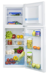 Open fridge full of fresh fruits and vegetables