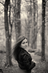 girl and forest,black and white