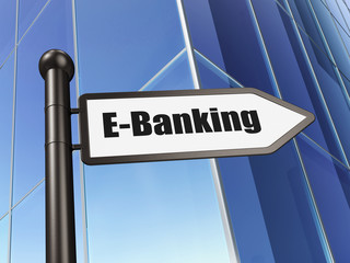 Currency concept: sign E-Banking on Building background