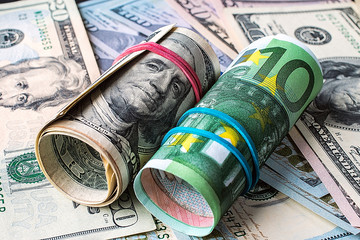 Background of the money. Euro and Dollar. - obrazy, fototapety, plakaty