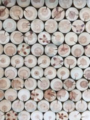 sorgfältig sortierter Stapel mit Brennholz, bestehend aus runden, gleichmässigen Holzstücken