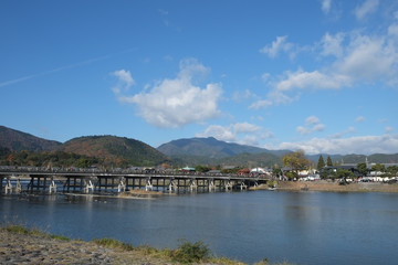 京都　渡月橋と桂川