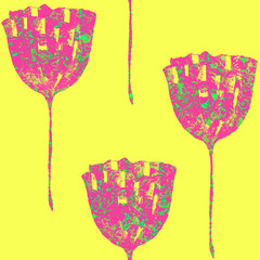 Fototapety  Ręcznie rysowane wzór (dachówka) z różowymi i turkusowymi kwiatami. Akwarela malarstwo tulipanów w stylu pop-art. Pojedyncze obiekty na białym tle. .Do projektowania, tapet, wypełnień deseniem.