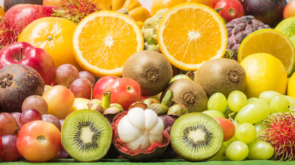 Arrangement ripe fruits for eating healthy and dieting