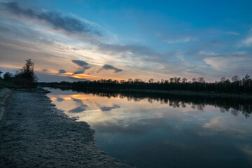 Sunset near Neuburg Castle (Newcastle), Danube River, Neuburg an der Donau, Germany, Europe