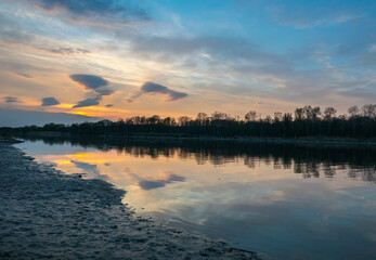 Sunset near Neuburg Castle (Newcastle), Danube River, Neuburg an der Donau, Germany, Europe