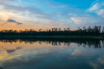 Sunset near Neuburg Castle (Newcastle), Danube River, Neuburg an der Donau, Germany, Europe
