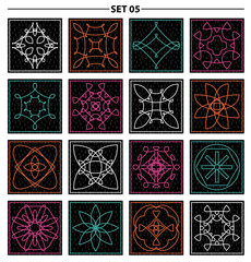 Set of floral linear monogram design. Line art elements. Vector illustration