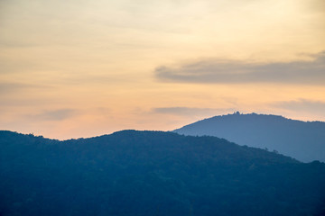 mountain with sunset sky