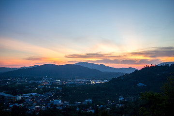 mountain with sunset sky