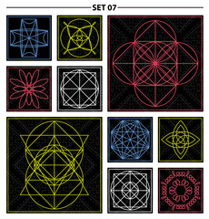 Set of geometric and floral linear monogram design. Line art elements. Vector illustration