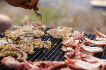Chopped lamb and rustic dishes prepared at the barbecue