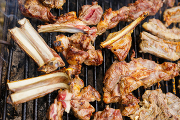 Chopped lamb and rustic dishes prepared at the barbecue