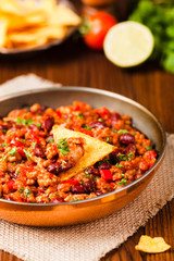 Mexican nachos with chili con carne