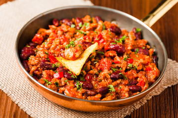 Mexican nachos with chili con carne