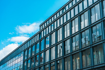 office glass buildings in a row