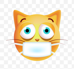 Cute Sick Emoticon Cat on Transparent  Background. Isolated Vector Illustration 