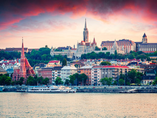 Fototapeta premium Evening view of Fisherman's Bastion and Zoltan Gozos museum.